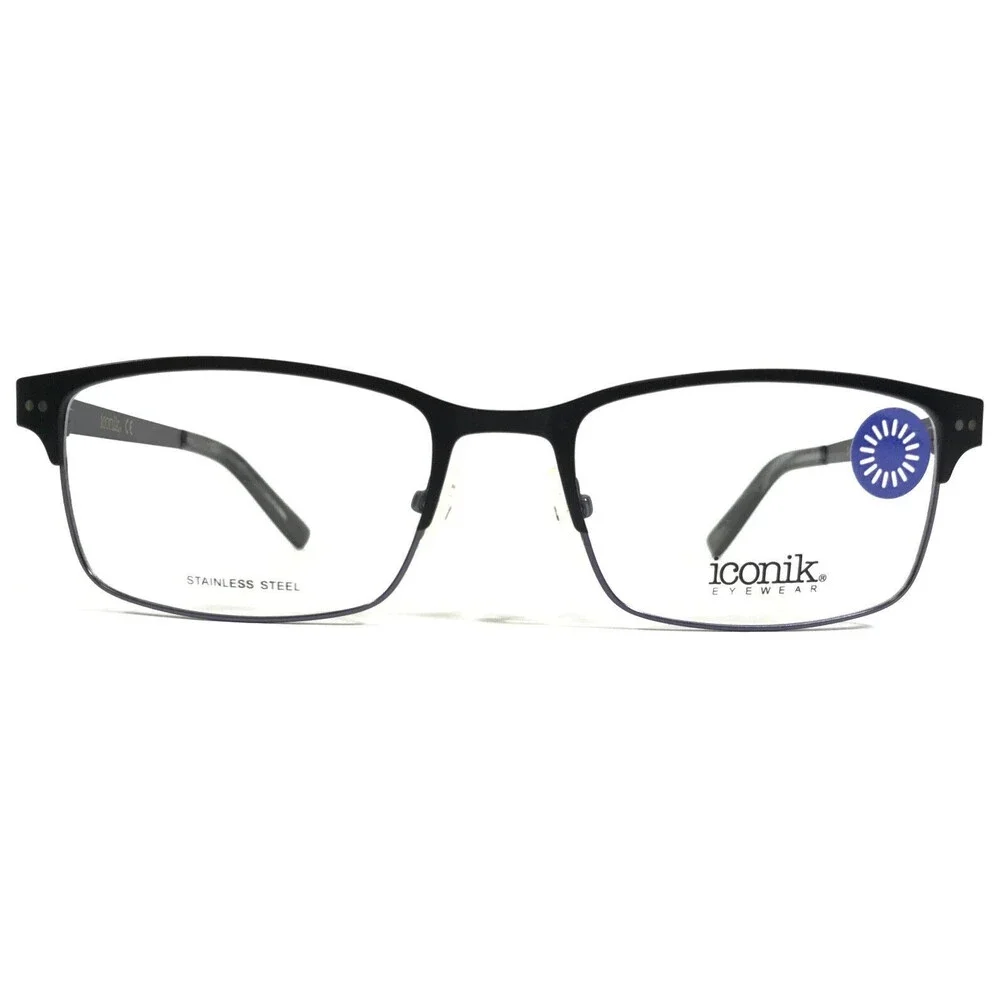 Iconik Eyeglasses Frames Miles C01 Black Gray Rectangular Full Rim 53-19-140